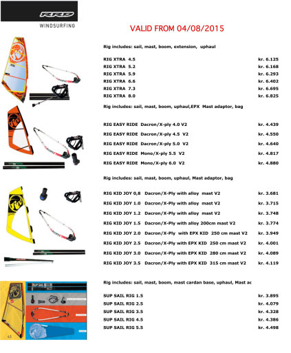 RRD komplet windsurf rig prisliste